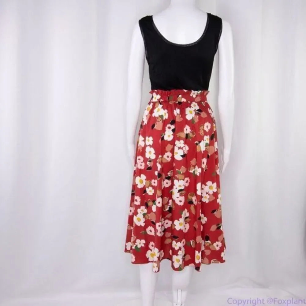 NWT‎ kate spade botanical garden cotton midi skirt, Red and white
